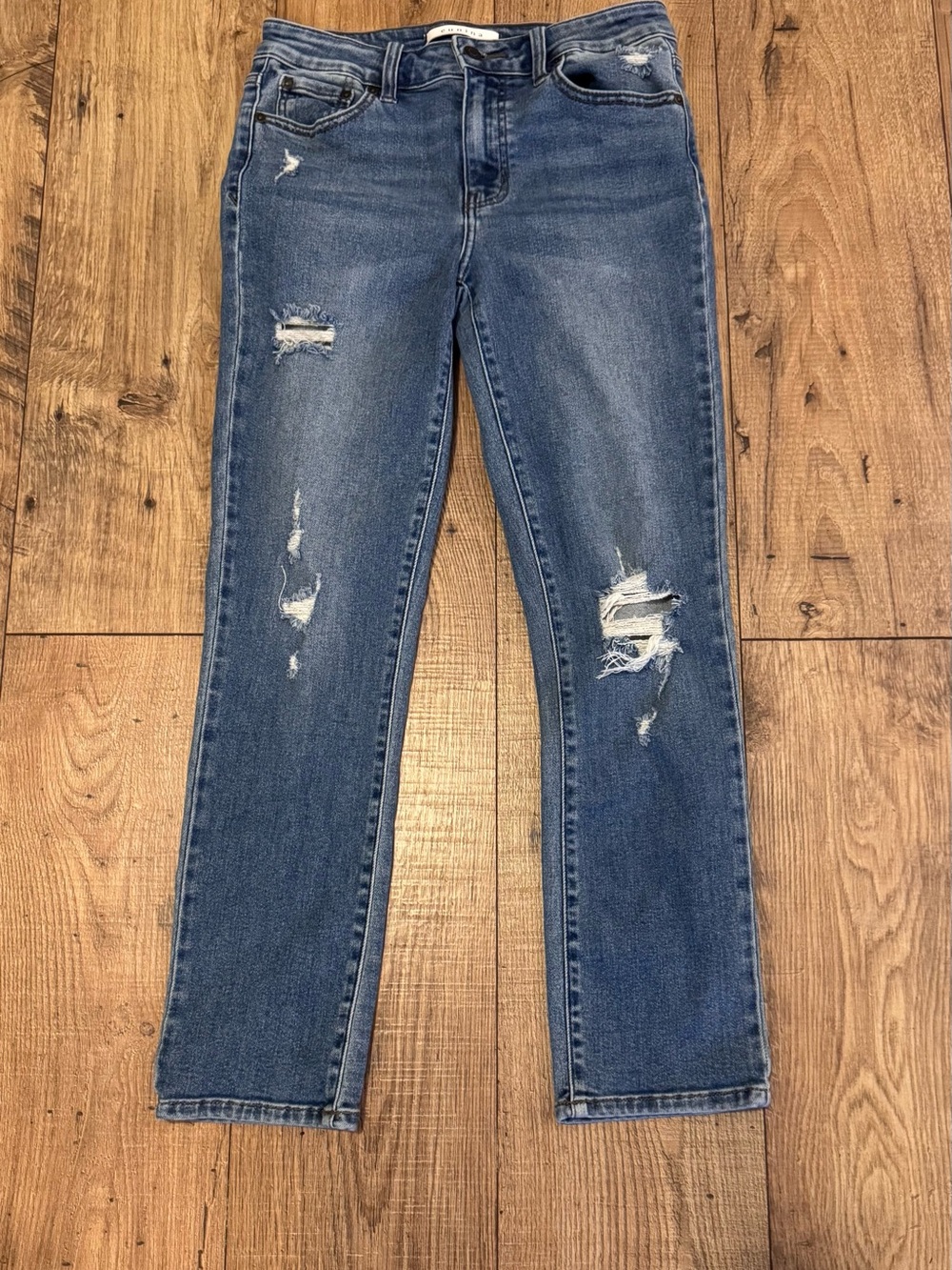 Eunina High Rise Skinny  Distressed Cigarette Jeans in Medium Blue